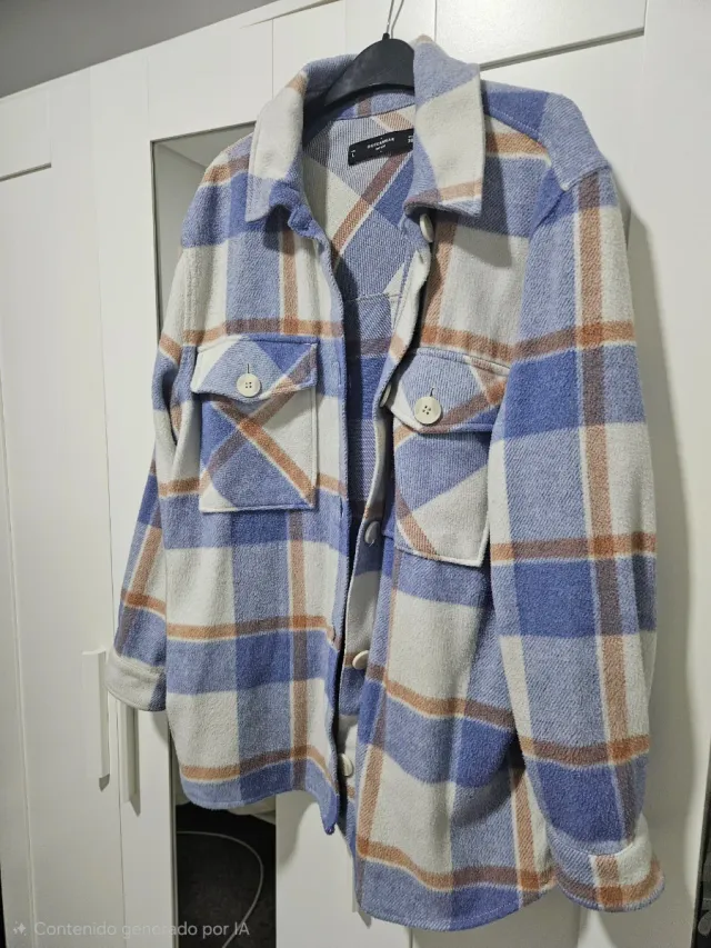 Chaqueta cuadros beige y azul