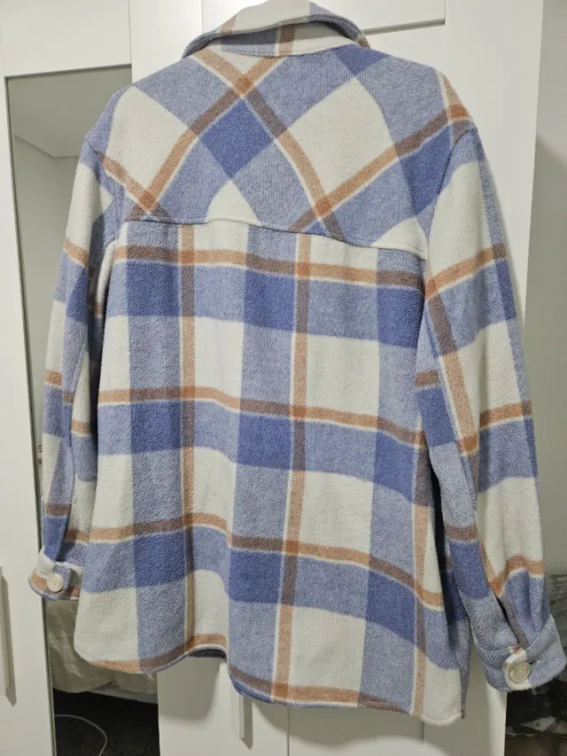 Chaqueta cuadros beige y azul