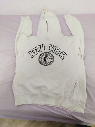 Sudadera beige con capucha talla trece catorce