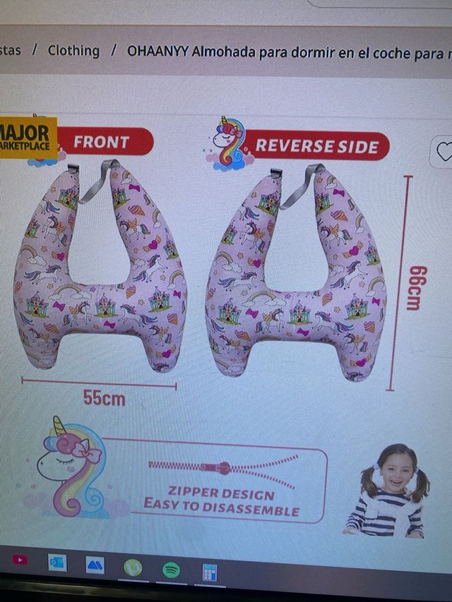 Almohada viaje OHAANYY niños coche unicornios