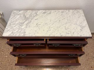 CASSETTIERA IN LEGNO CON PIANO IN MARMO ANTICO VINTAGE