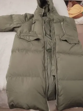 Chaqueta larga unisex verde fe plumas de  ganso