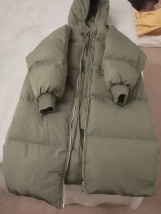 Chaqueta larga unisex verde fe plumas de  ganso