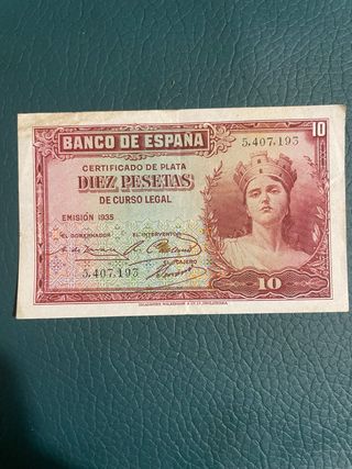 billete de 10 pesetas “Certificado de Plata”