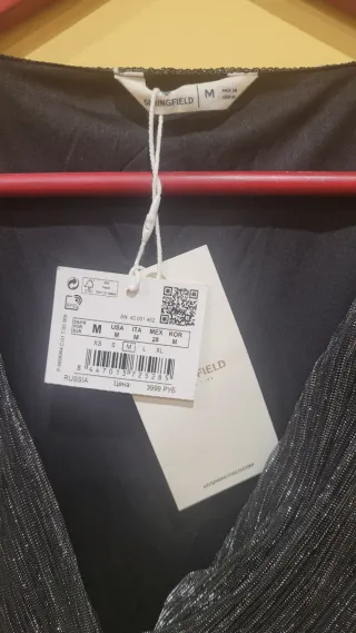 Vestido lúrex corto negro con brillos plateados