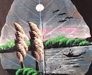 Dipinto su foglia con cornice in argento cm. 24x30