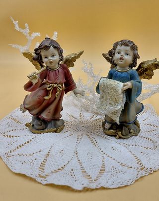 Coppia Angioletti Musicanti Resina
