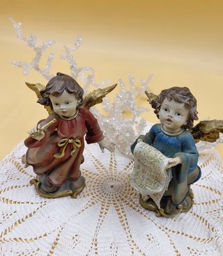 Coppia Angioletti Musicanti Resina