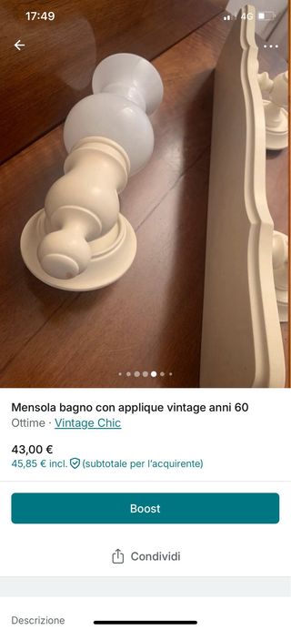 Mensola con applique vintage anni '60