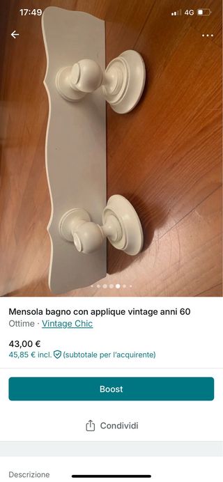 Mensola con applique vintage anni '60