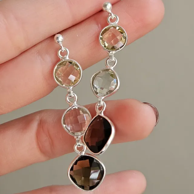 Pendientes Plata 925 Cuarzo Ahumado y Prasiolita