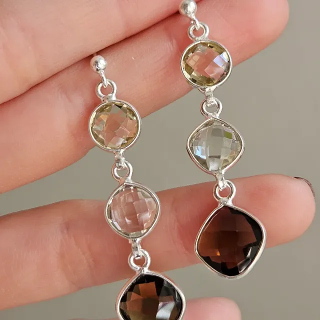 Pendientes Plata 925 Cuarzo Ahumado y Prasiolita