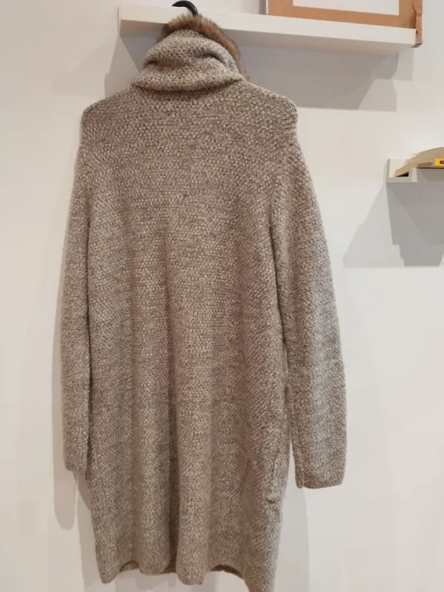 Abrigo punto beige con cuello pelo T.L