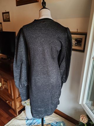 Abito Akè nero argento lurex maniche a sbuffo