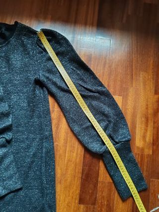 Abito Akè nero argento lurex maniche a sbuffo