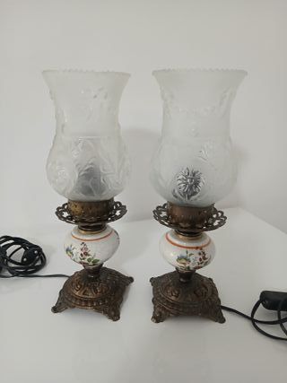 Coppia Lampade Ceramica Vetro Metallo