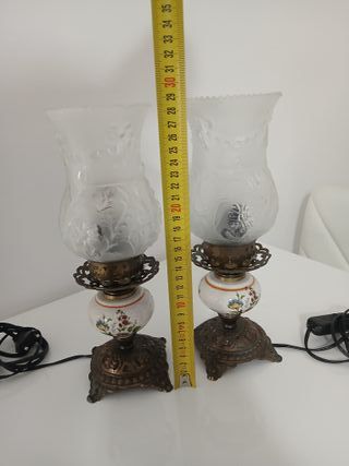 Coppia Lampade Ceramica Vetro Metallo