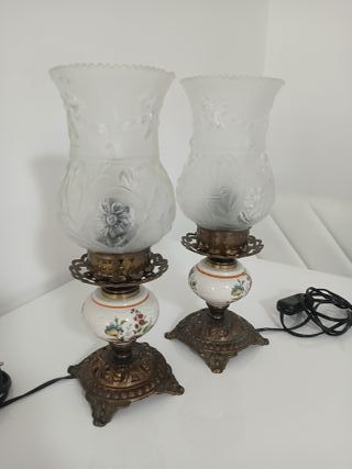 Coppia Lampade Ceramica Vetro Metallo