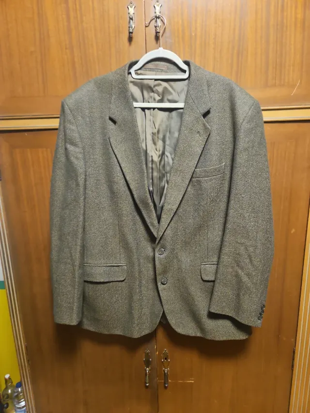 Americana lana espiga marrón y gris