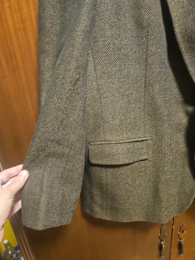 Americana lana espiga marrón y gris