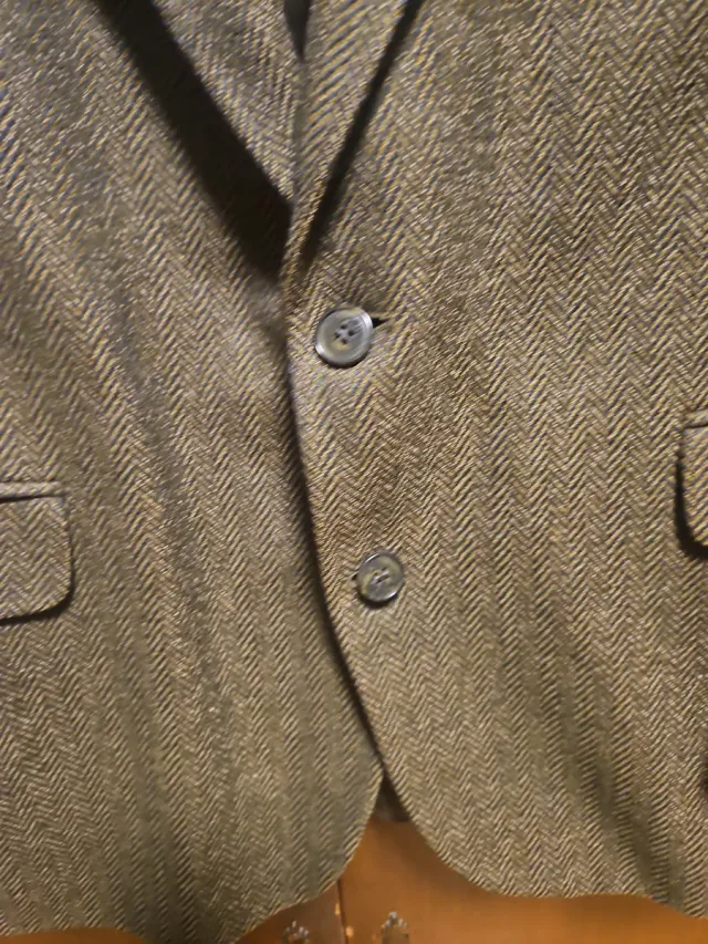 Americana lana espiga marrón y gris