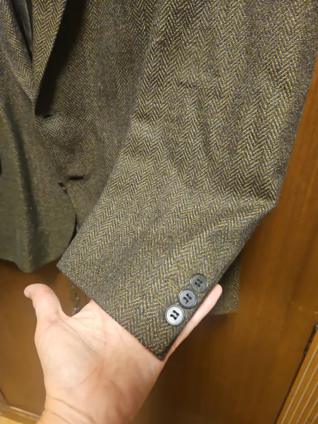 Americana lana espiga marrón y gris