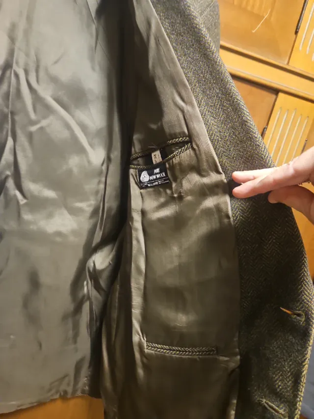 Americana lana espiga marrón y gris