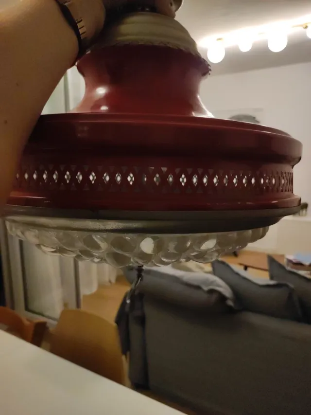 Lámpara colgante vintage roja y cristal