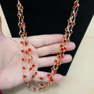 Collana nastro seta rossa e fili dorati