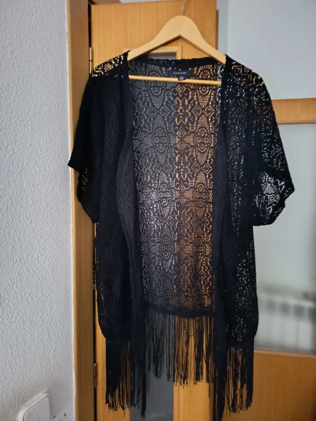 Kimono Negro Encaje Talla Única