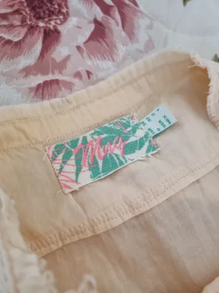 Falda Mango volantes boho beige y rosa