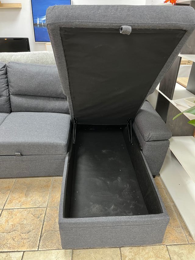 Sofá Cama Chaise Longue con Arcón Gris