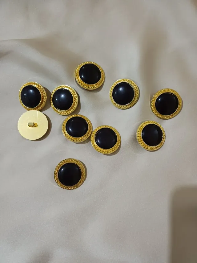 Set 10 bottoni blu scuro con bordo dorato