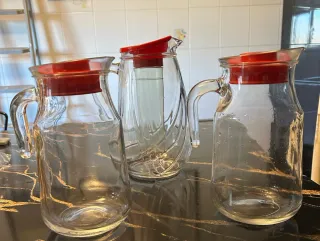 Set 3 Caraffe Vetro Rosse Trasparenti