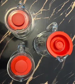 Set 3 Caraffe Vetro Rosse Trasparenti