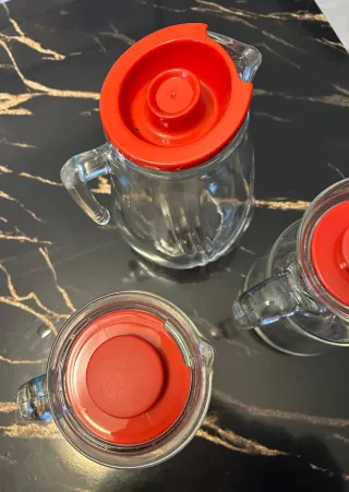 Set 3 Caraffe Vetro Rosse Trasparenti