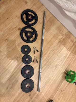 Barra y discos pesas gimnasio body pump