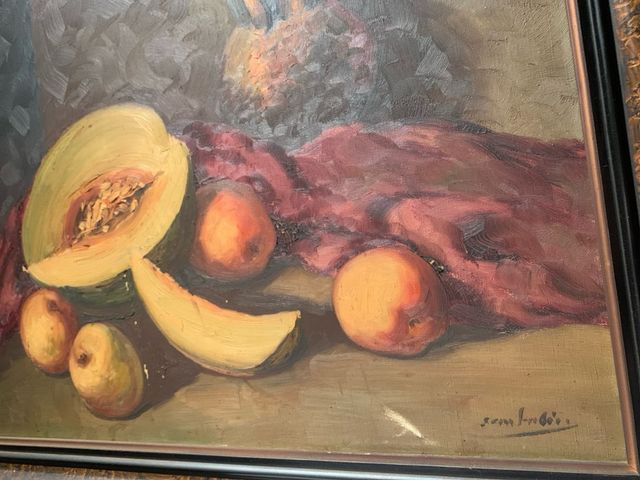 Cuadro bodegón frutas autor y firma original (san