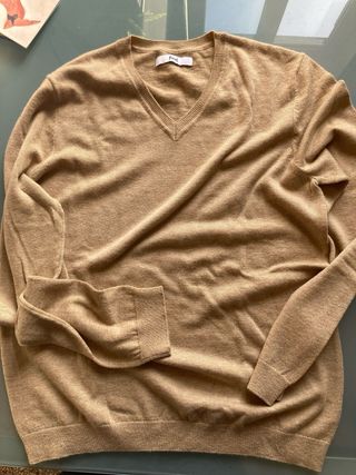 Set 2 maglioni girocollo V blu e beige