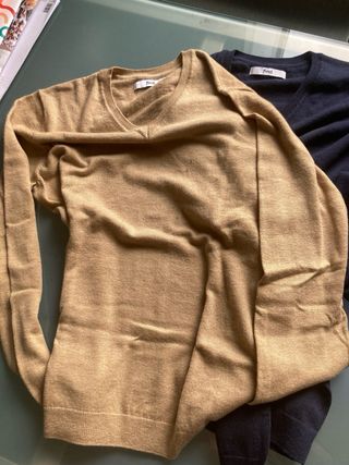 Set 2 maglioni girocollo V blu e beige