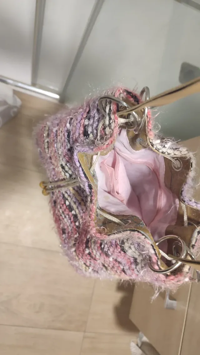 Borsa all'uncinetto rosa cannella con cordino Uncinetto Capello