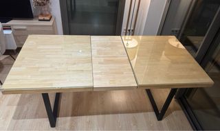 Mesa extensible madera y cristal patas metal