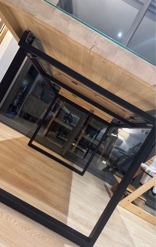 Mesa extensible madera y cristal patas metal