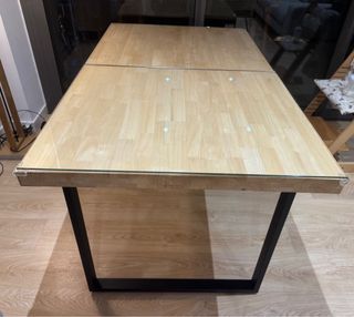 Mesa extensible madera y cristal patas metal