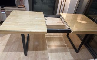 Mesa extensible madera y cristal patas metal