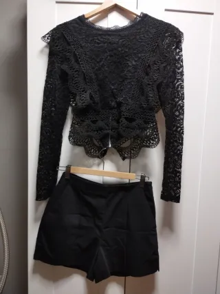 Conjunto Top Encaje y Shorts Negro
