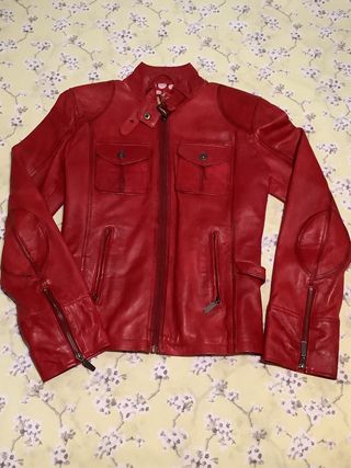 Cazadora Piel Roja Mujer Talla L