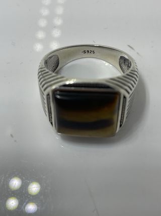 Anillo Plata Ley Hombre Ojo Tigre Talla 21.4mm