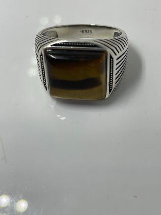 Anillo Plata Ley Hombre Ojo Tigre Talla 21.4mm