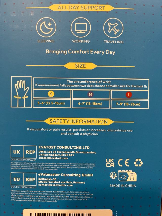 Muñequeras Túnel Carpiano y Pulgar Derecha M x 2